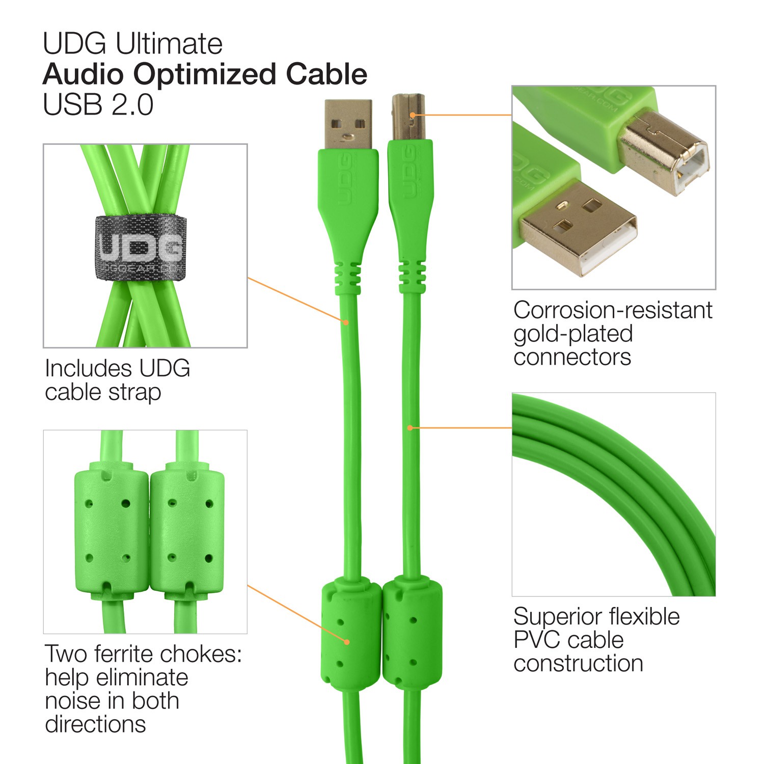 UDG Ultimate Audio Cable USB 2.0 A-B Green Angled 2M