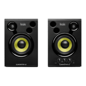 Hercules DJMONITOR 42 – מבט חזית על זוג מוניטורים 4 אינץ'