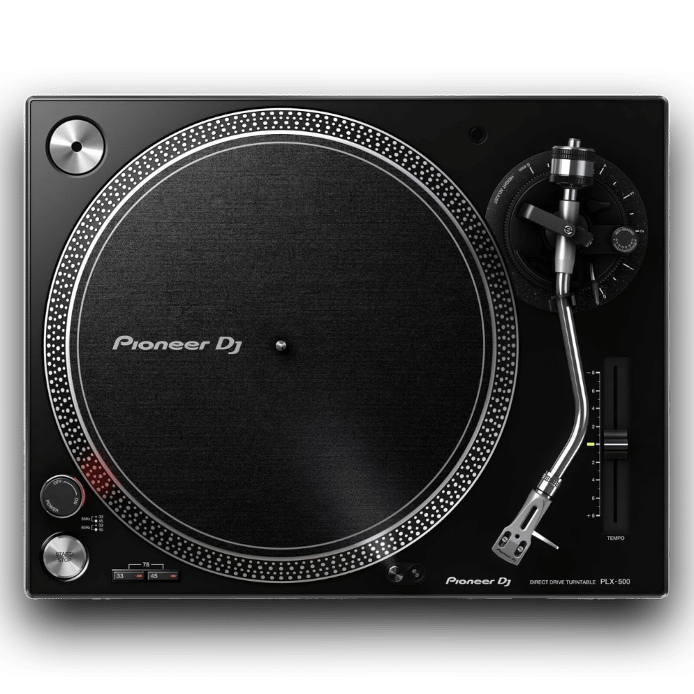 פטיפון Pioneer PLX-500 K – תצוגה קדמית מלאה בצבע שחור