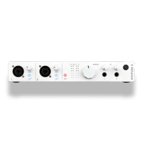 כרטיס קול Arturia MiniFuse 4 – מבט חזית עם חיבורי XLR וכניסות קומבו