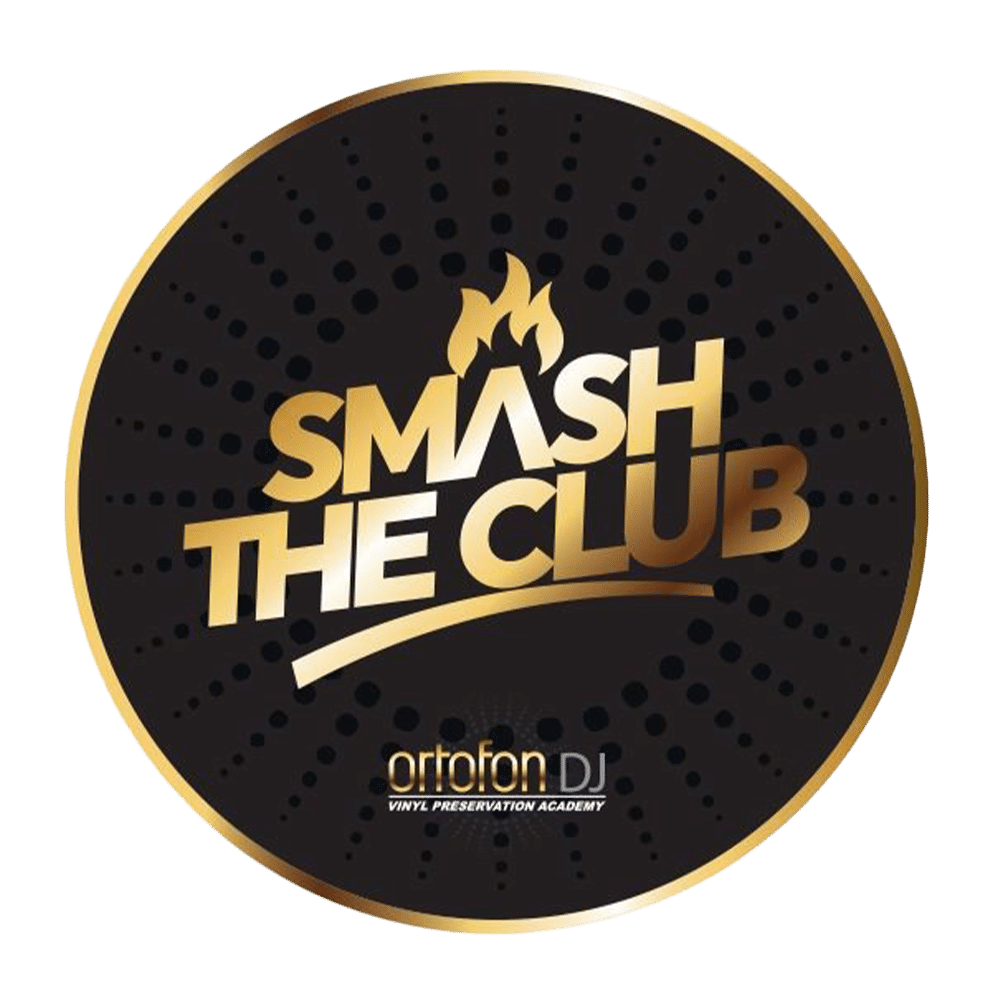 תקריב על בד הסליפמט Ortofon Smash the Club והדפס הגרפיקה