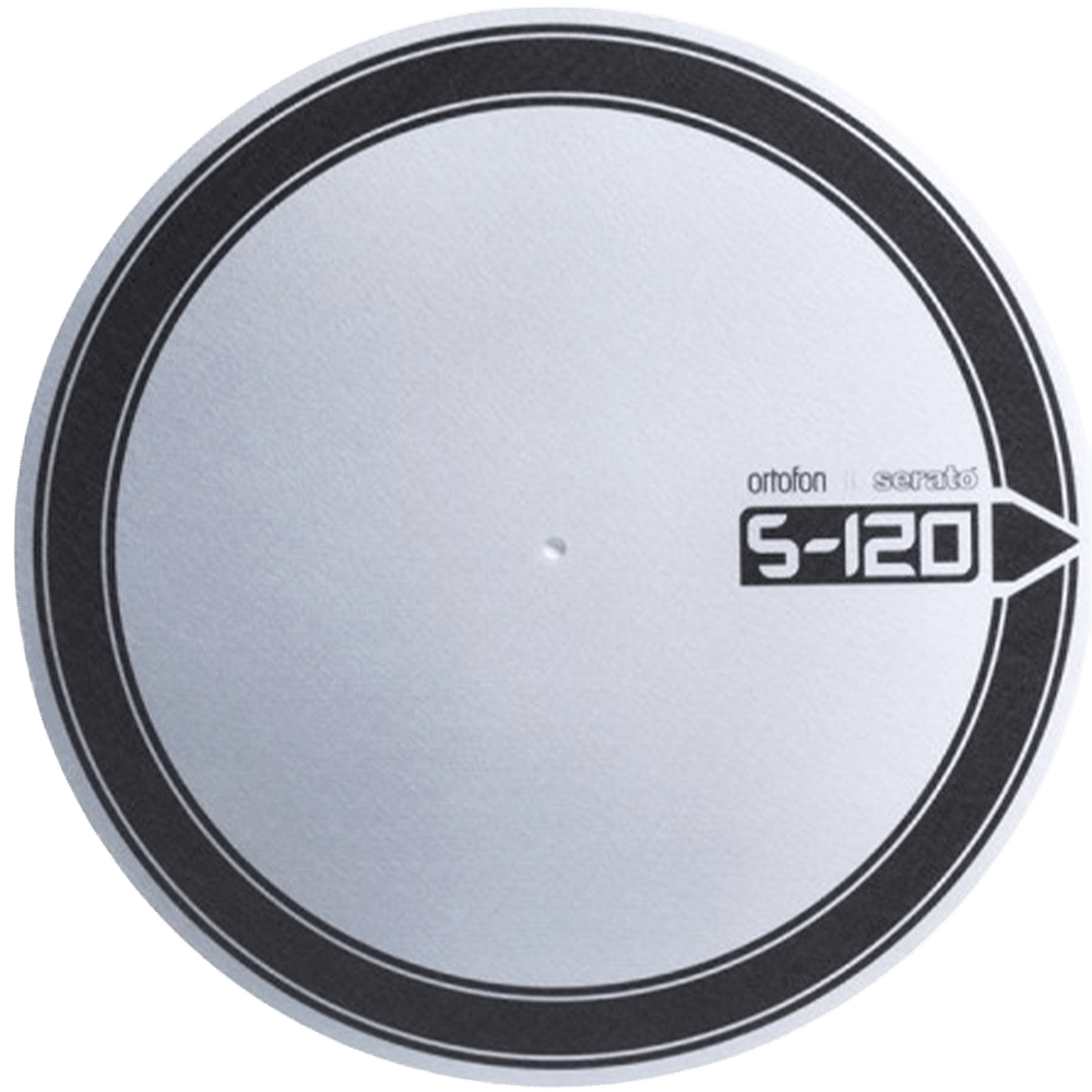 תקריב על בד Ortofon Slipmat Serato S-120 והדפס הגרפיקה