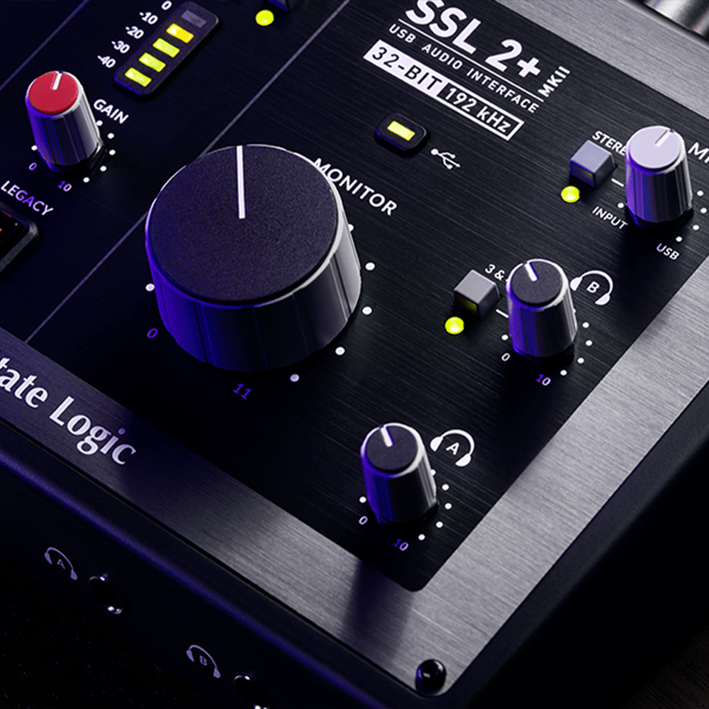 SSL 2 MKII – תקריב על חוגות השליטה וכפתור Legacy 4K