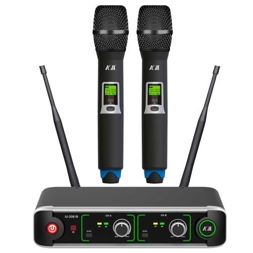 סט המיקרופונים האלחוטיים ICM 2065-2081B עם שני מיקרופונים ומקלט