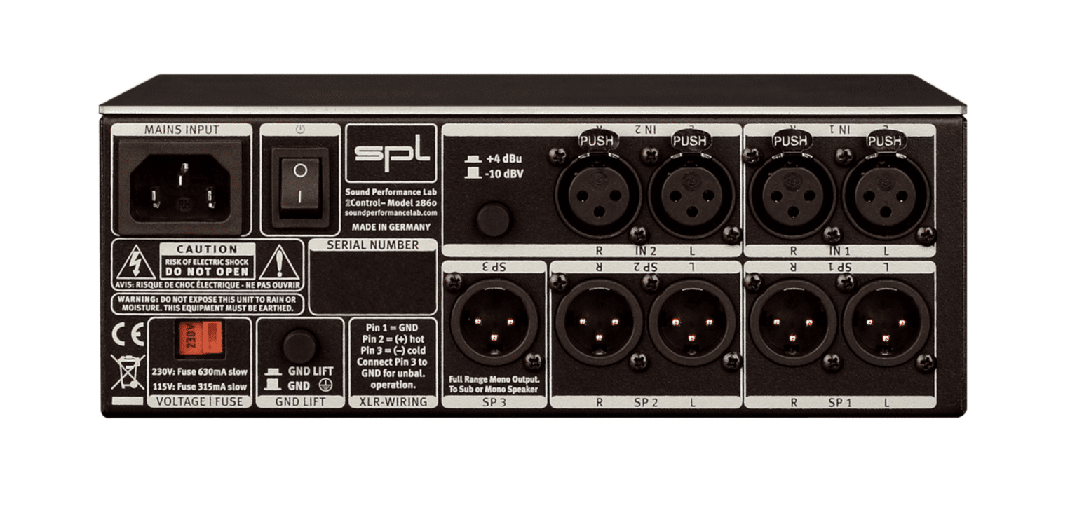 SPL 2Control מבט קדמי על לוח הבקרה עם כפתורי בחירה ו-Phonitor Matrix