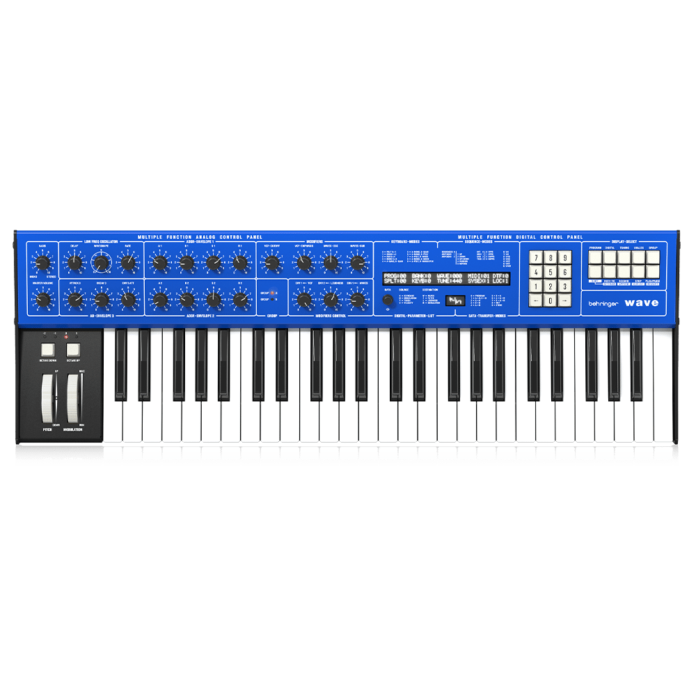 Behringer WAVE — סינתיסייזר פוליפוני היברידי במבט חזית הכולל 49 קלידים