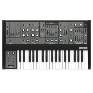 Behringer MS-5 — סינתיסייזר אנלוגי במבט חזית המציג את הסליידרים והמיקסר