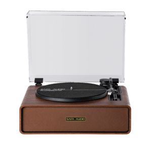 Safa Retro MIC-400 — פטיפון רטרו מעץ אגוז עם רמקולים מובנים במבט חזית