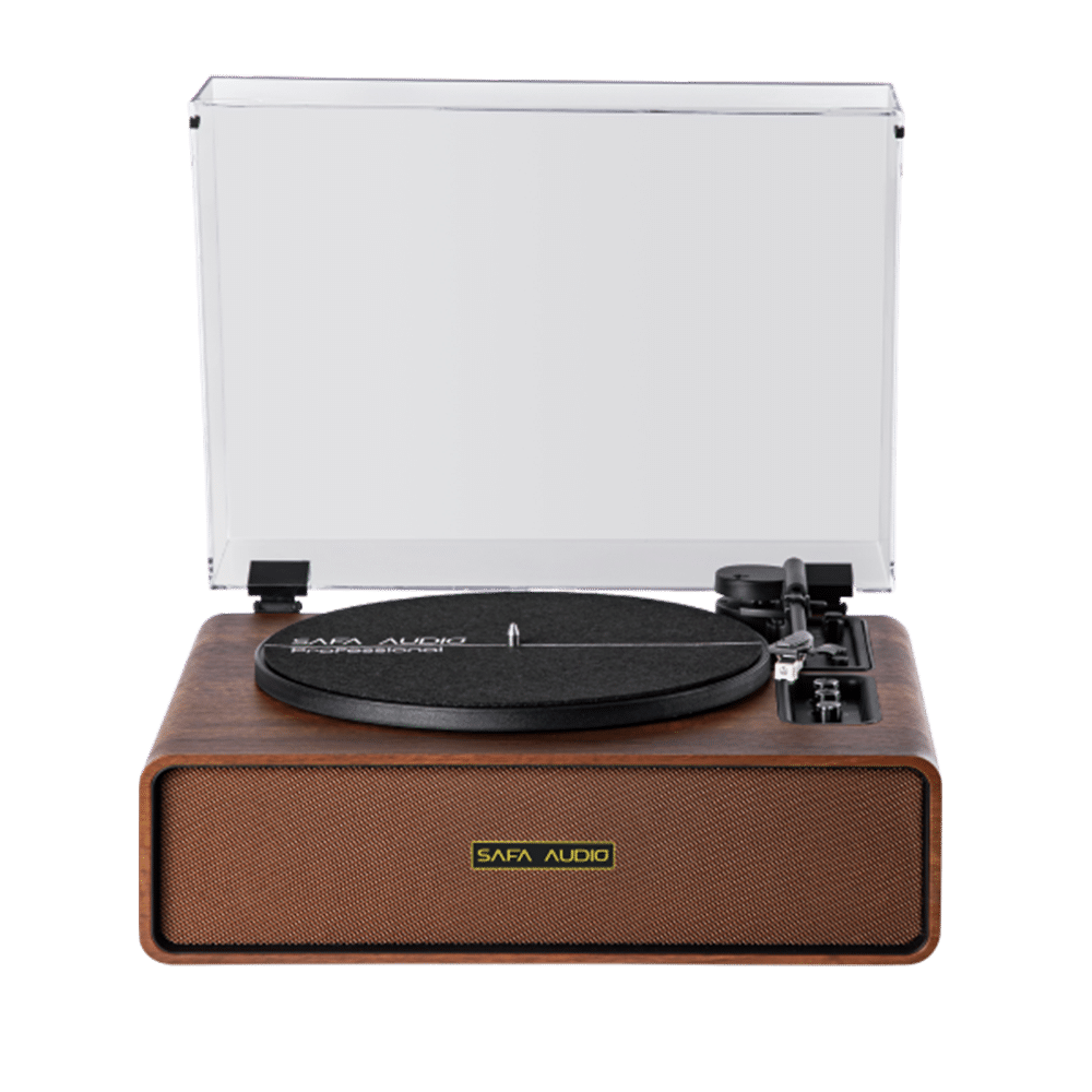 Safa Retro MIC-400 — פטיפון רטרו מעץ אגוז עם רמקולים מובנים במבט חזית