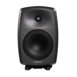 Genelec 8040B — מבט חזית עם גריל ו-Iso-Pod בגימור אפור כהה