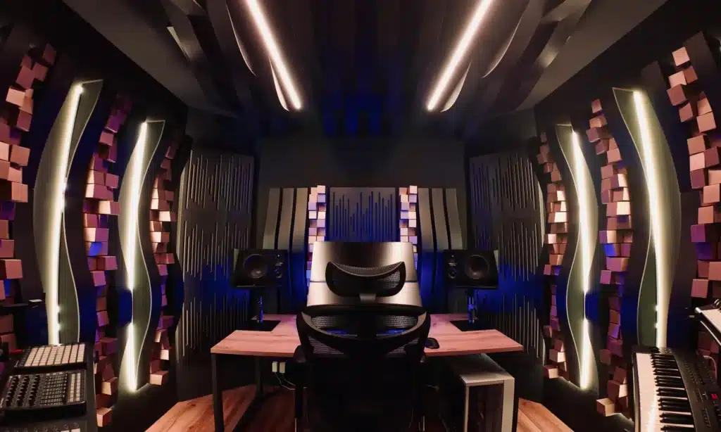 Vicoustic Flat Panel VMT — פאנל ספיגה אקוסטי בעיצוב בטון על קיר אולפן