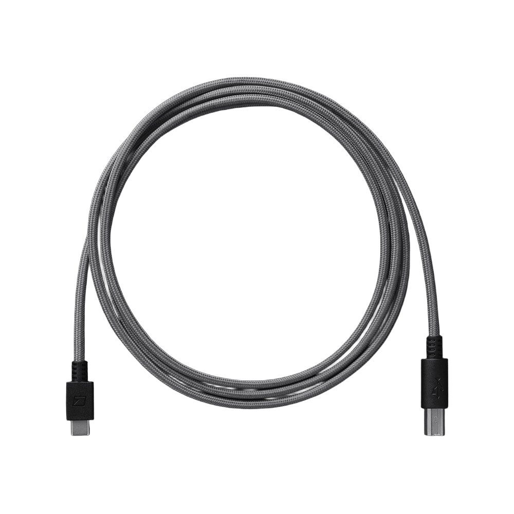 Elektron כבל USB-C ל-USB-B עם ציפוי ניילון אפור ולוגו Elektron