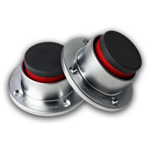 IsoAcoustics STAGE 1 ארבעה מבודדי רטט שחורים מבט חזית