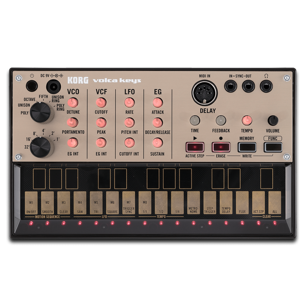 KORG Volca Keys — פאנל עליון: חיבורי MIDI, Sync ויציאת אוזניות