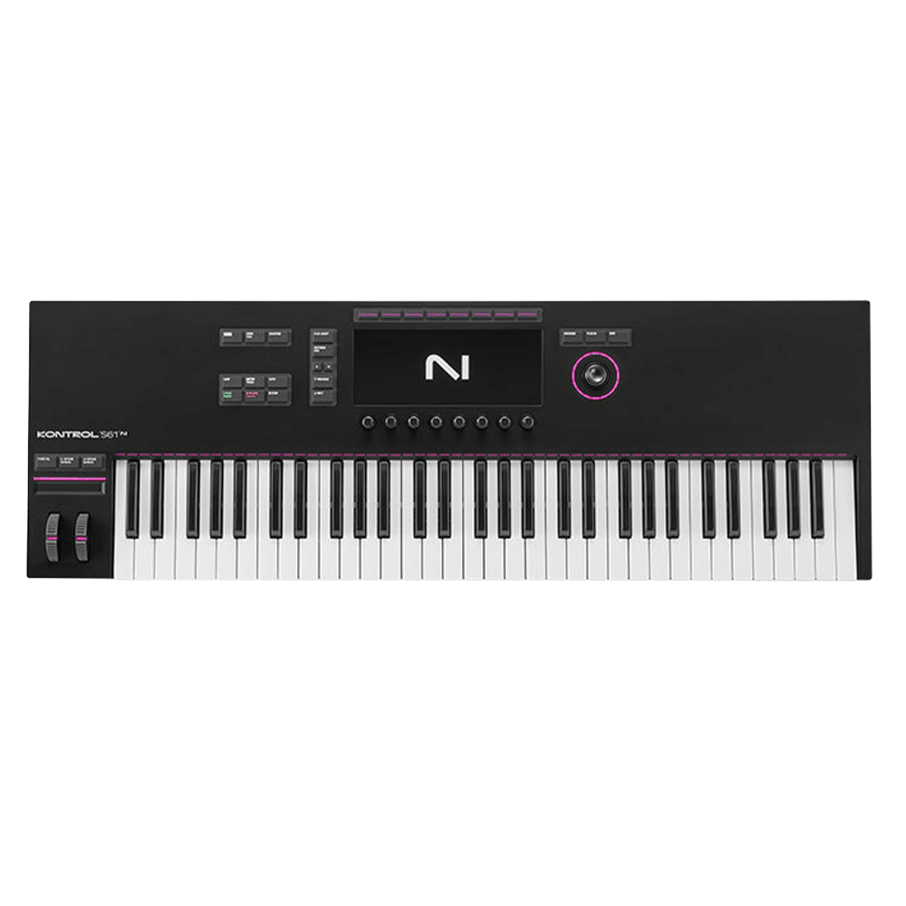 Komplete Kontrol S49 MK3 מבט עליון עם ידיות אנקודר וכפתורי DAW