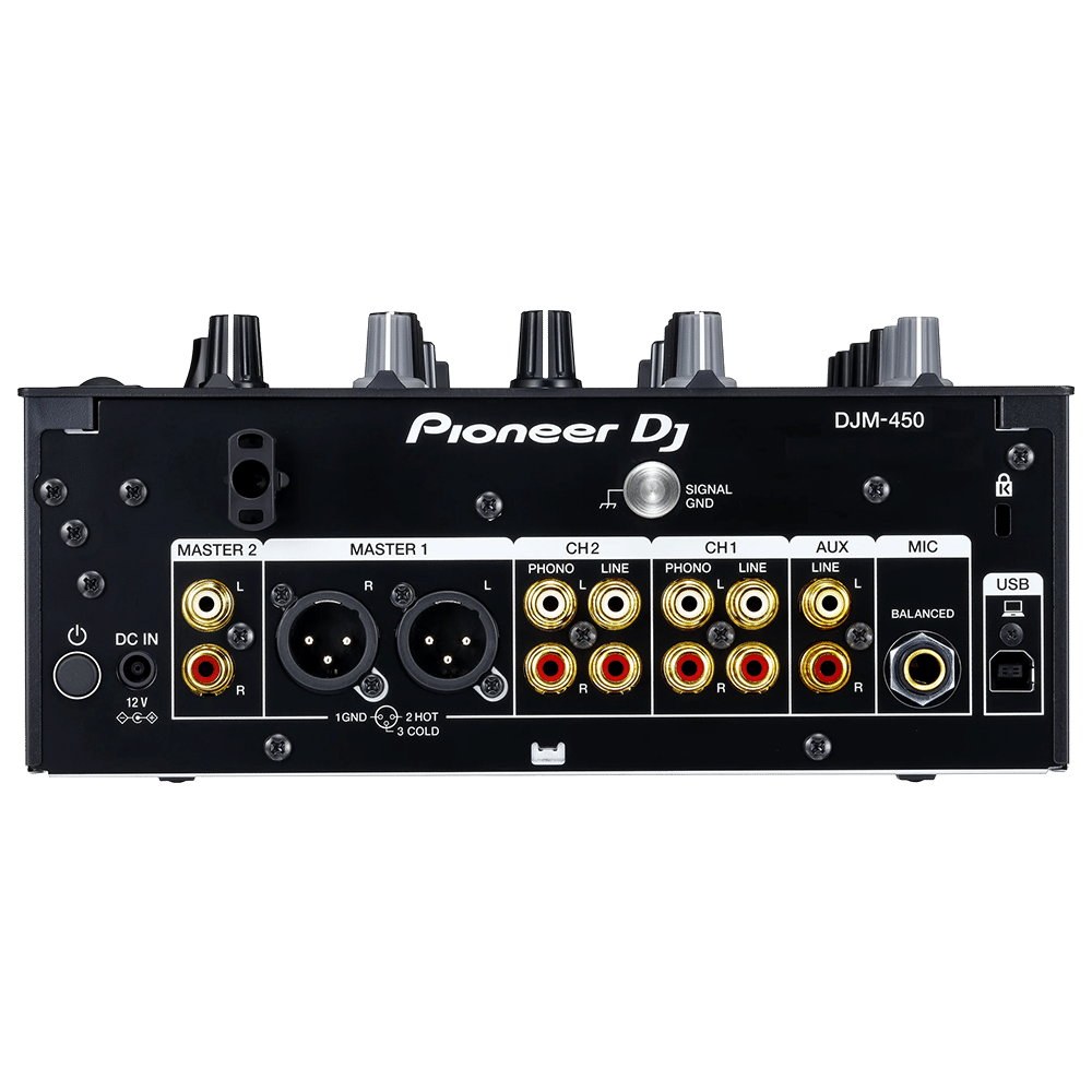 Pioneer DJ DJM-450 מבט צד עם עיצוב קומפקטי ומקצועי