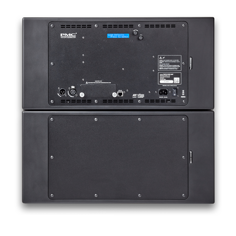 PMC 8-2 SUB פאנל אחורי: כניסות AES3 דיגיטליות, שני מגברים ובקרי DSP