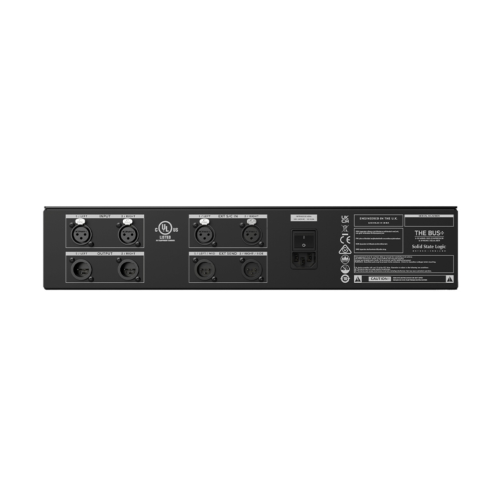 SSL THE BUS+ פאנל אחורי: כניסות ויציאות XLR עם חיבורי Sidechain