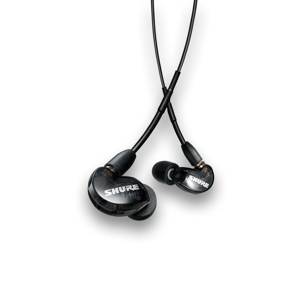 Shure SE215 — פאנל חיבורים אחורי: מחברי MMCX מוזהבים על גוף האוזנייה