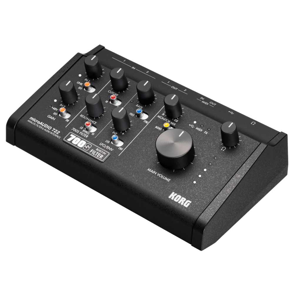 Korg microAUDIO 722 — תקריב כפתורי הפילטר האנלוגי Low-Pass ו-High-Pass