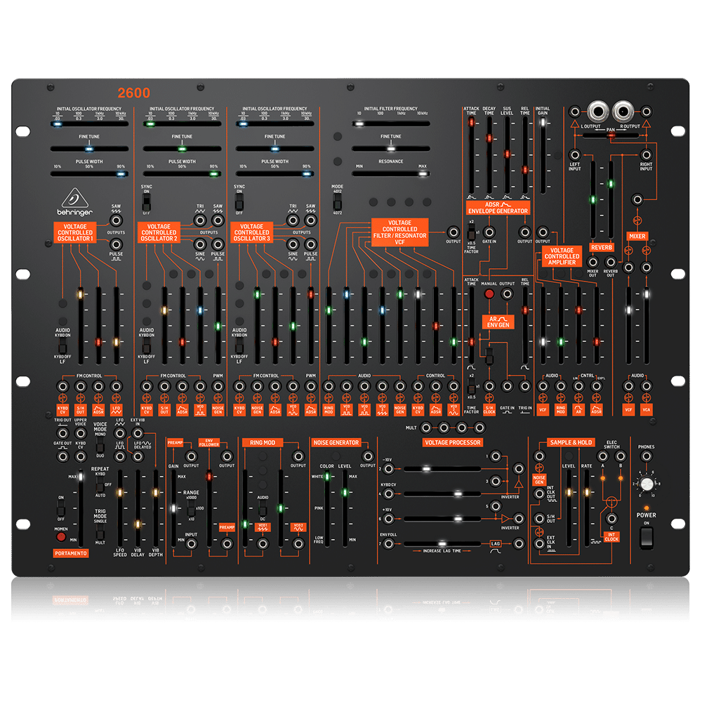 Behringer 2600 — מבט חזית על לוח הבקרה עם 78 פיידרים וכפתורים