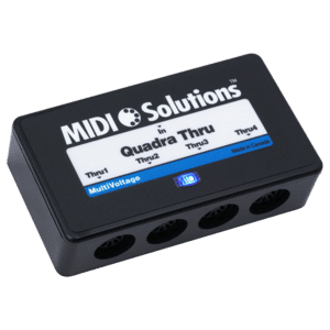 MIDI Solutions Quadra Thru v2 — מבט חזית עם LED מחוון ויציאות MIDI
