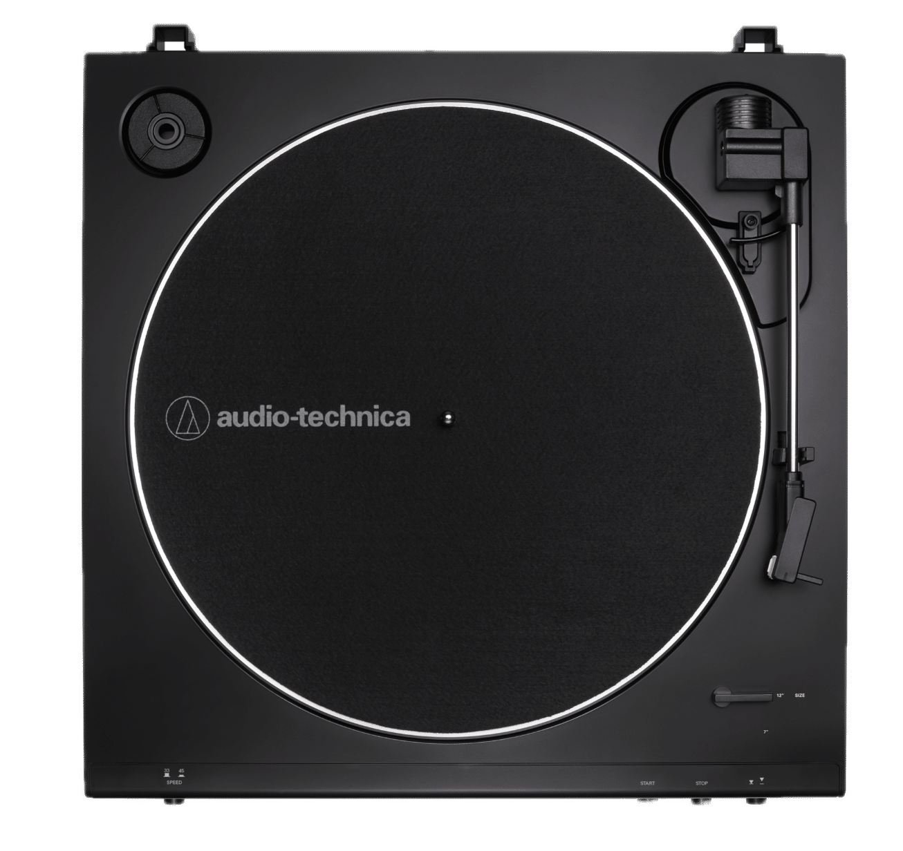 Audio Technica AT-LP60X — מבט חזית עם צלחת אלומיניום וזרוע Tonearm