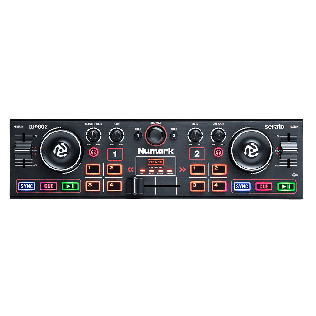 Numark DJ2GO2 — מבט זווית על הקונטרולר