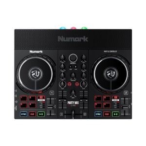 Numark Party Mix Live — מבט זווית עם תאורת LED פעילה