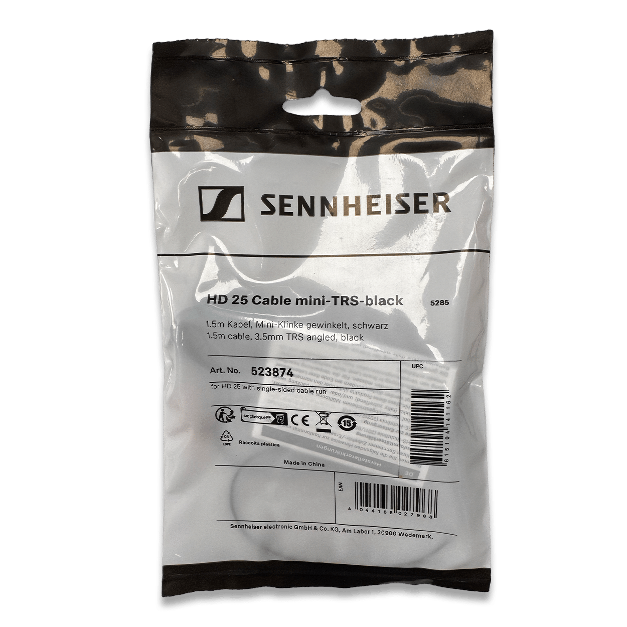 כבל ישר מקורי Sennheiser HD 25 — תקריב תקע 3.5 מ"מ הישר בזווית