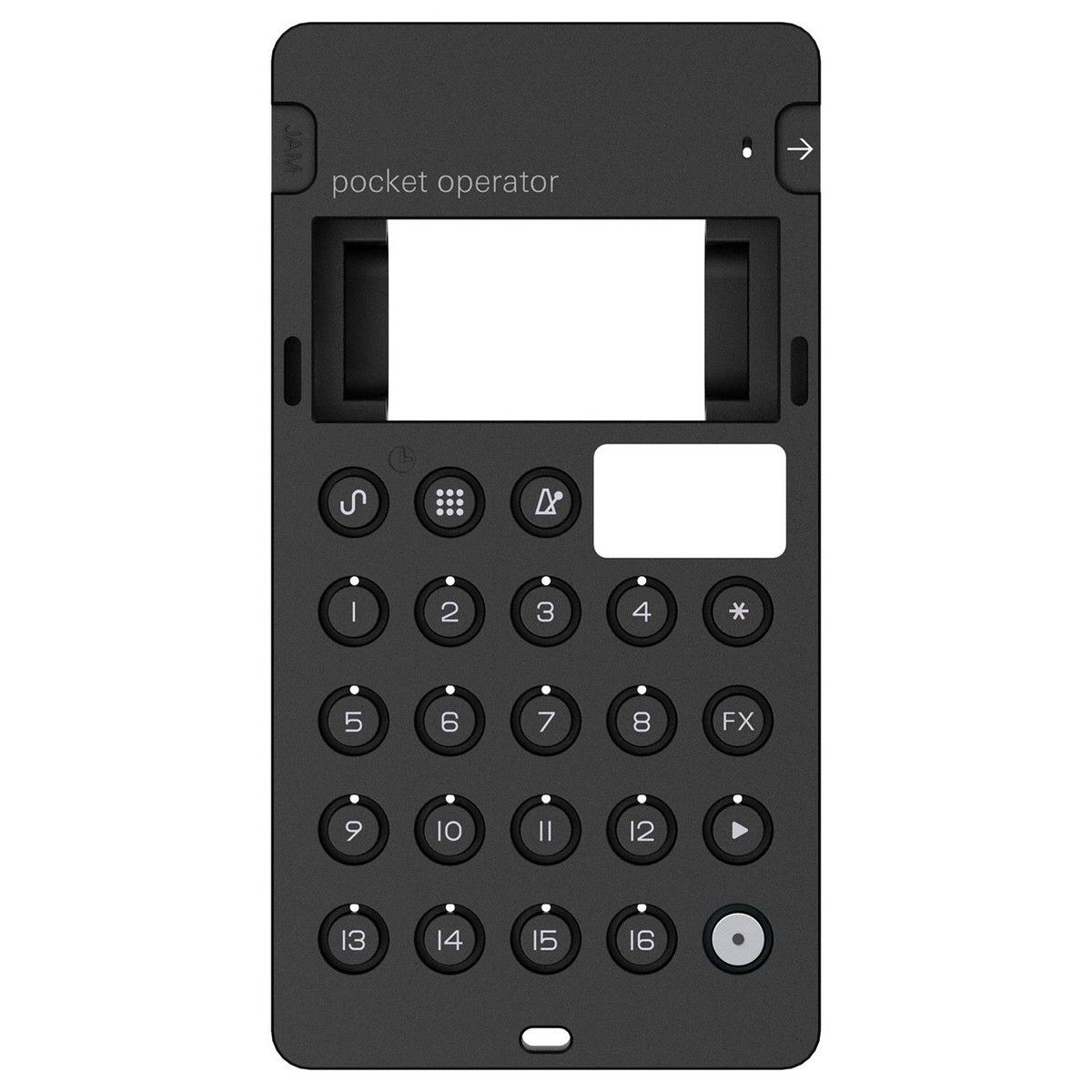 Teenage Engineering CA-X black — תקריב אורות הכפתורים הגלויים דרך הסיליקון