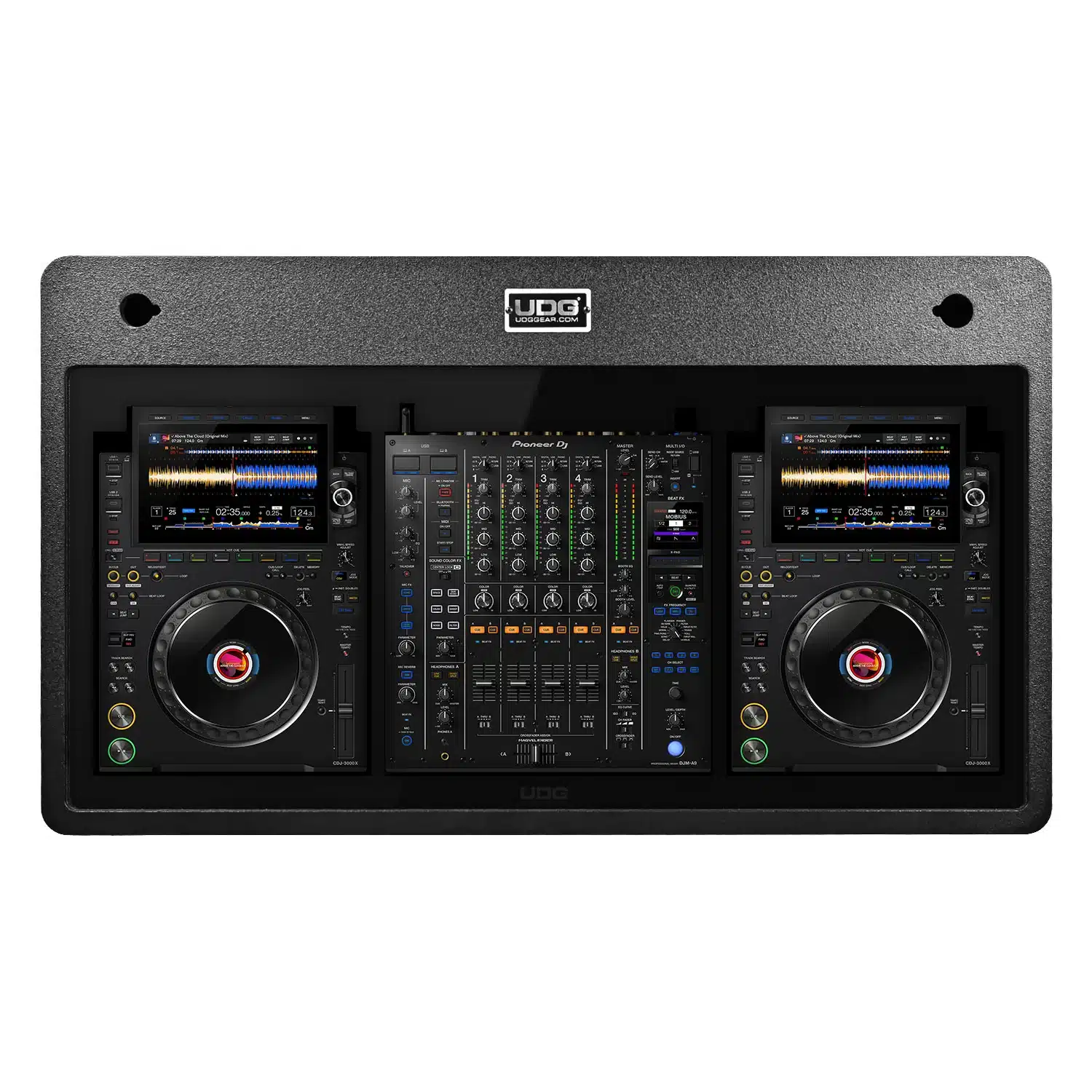 UDG Set CDJ-3000X / DJM-A9 Faceplate Black — תקריב החיתוך המדויק לנגן ולמיקסר