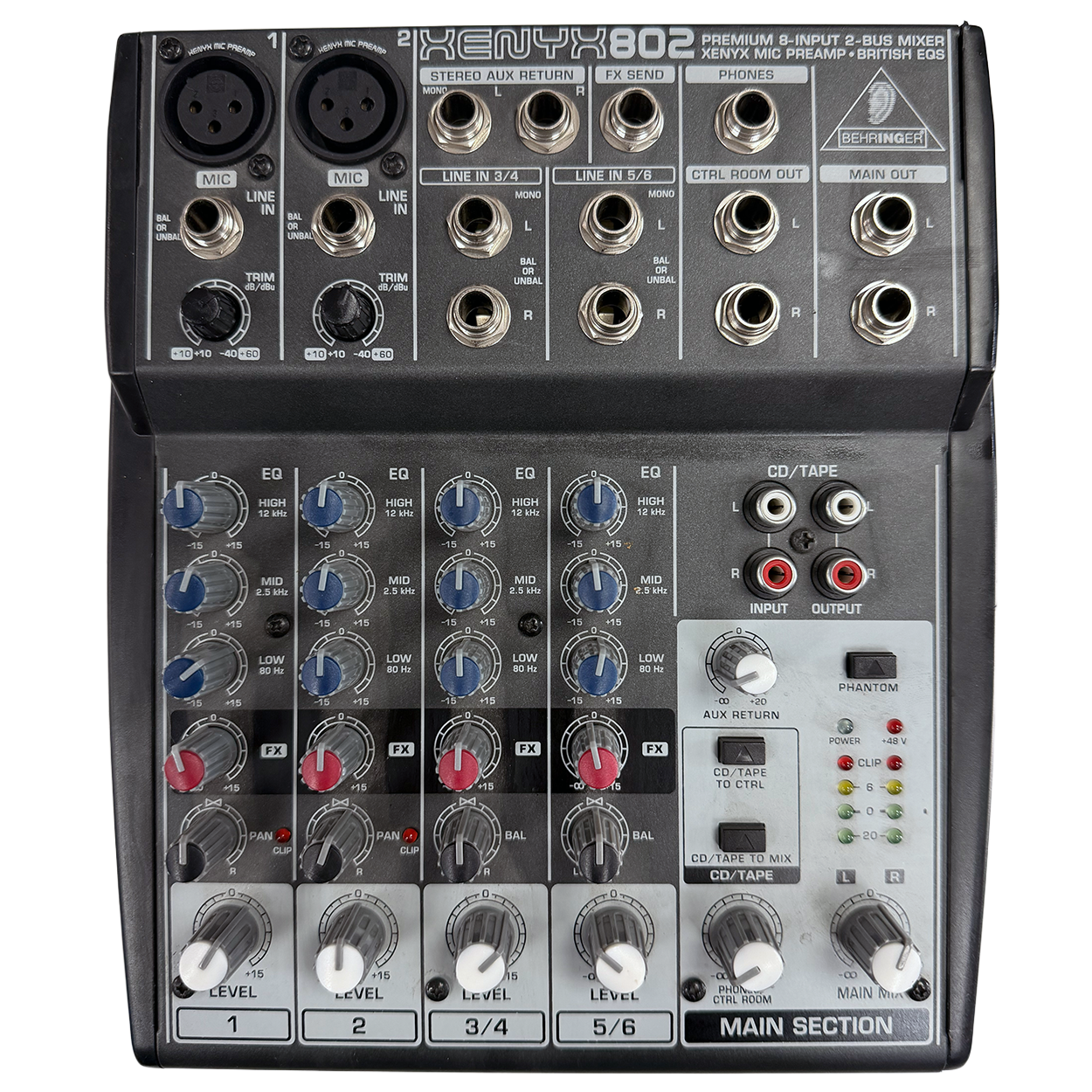 Behringer XENYX 802 — מבט חזית על המיקסר האנלוגי הקומפקטי