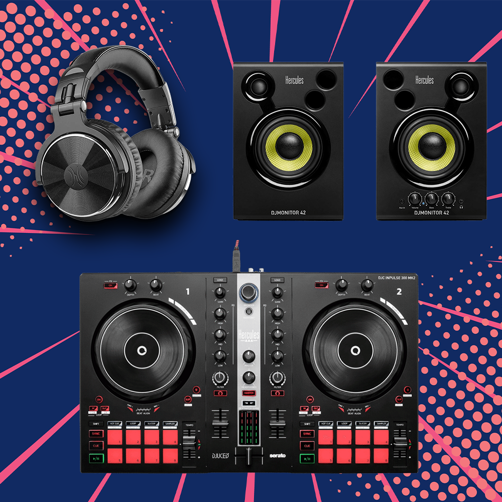 חבילת דיג'יי Hercules Inpulse 300 MK2 עם מוניטורים DJMonitor 42 ואוזניות OneOdio Pro 10