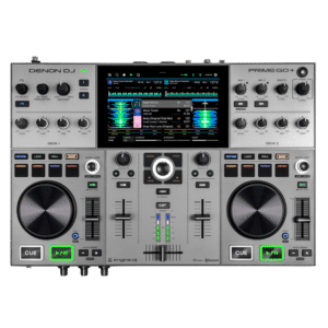 Denon DJ Prime GO+ — מבט חזית על מערכת ה-DJ עם מסך המגע 7 אינץ'